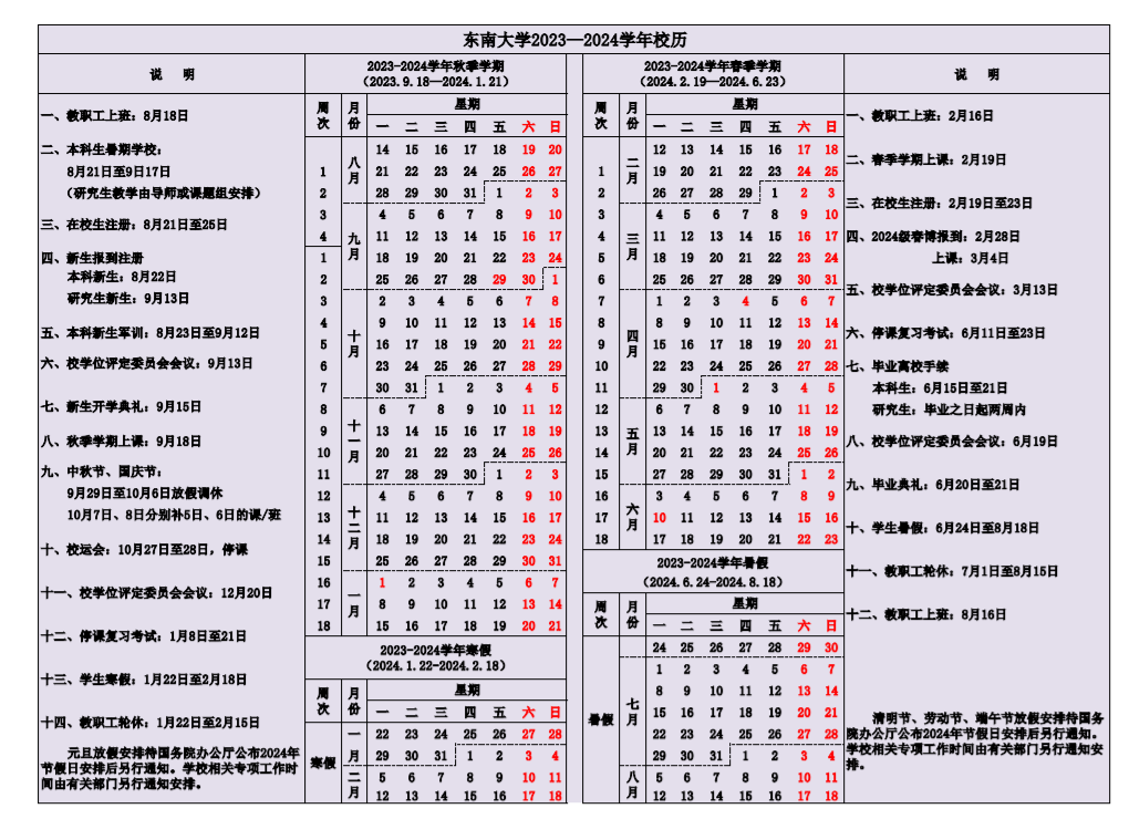 2024东南大学暑假放假时间什么时候 几月几号开学