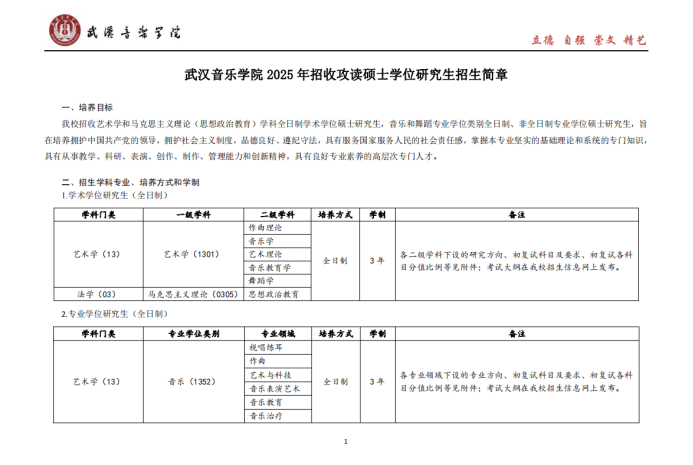 武汉音乐学院2025年招收攻读硕士学位研究生招生简章